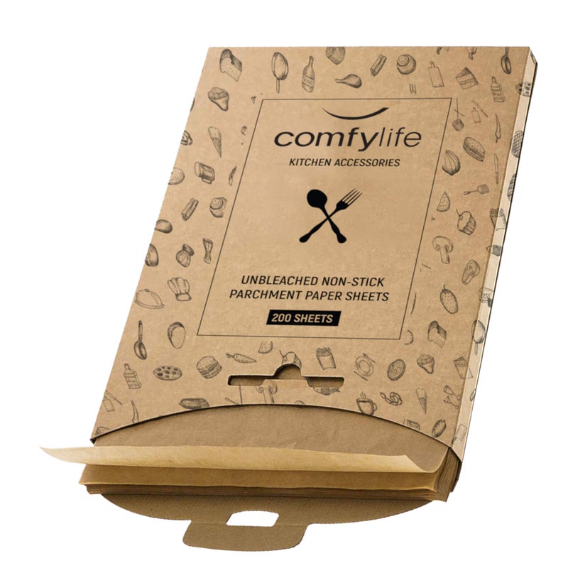 Comfylife 200 Parchment Sheets - No Curl, No Tear, No Burn Baking Paper (16 x 12 inch) Precut, Unbleached Parchment Paper for Baking & Cooking - Image 1
